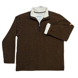 ORVIS Mens Fleece Sherpa Faux Shearling 1/4 Zip Pullover Sweater Jacket Shirt